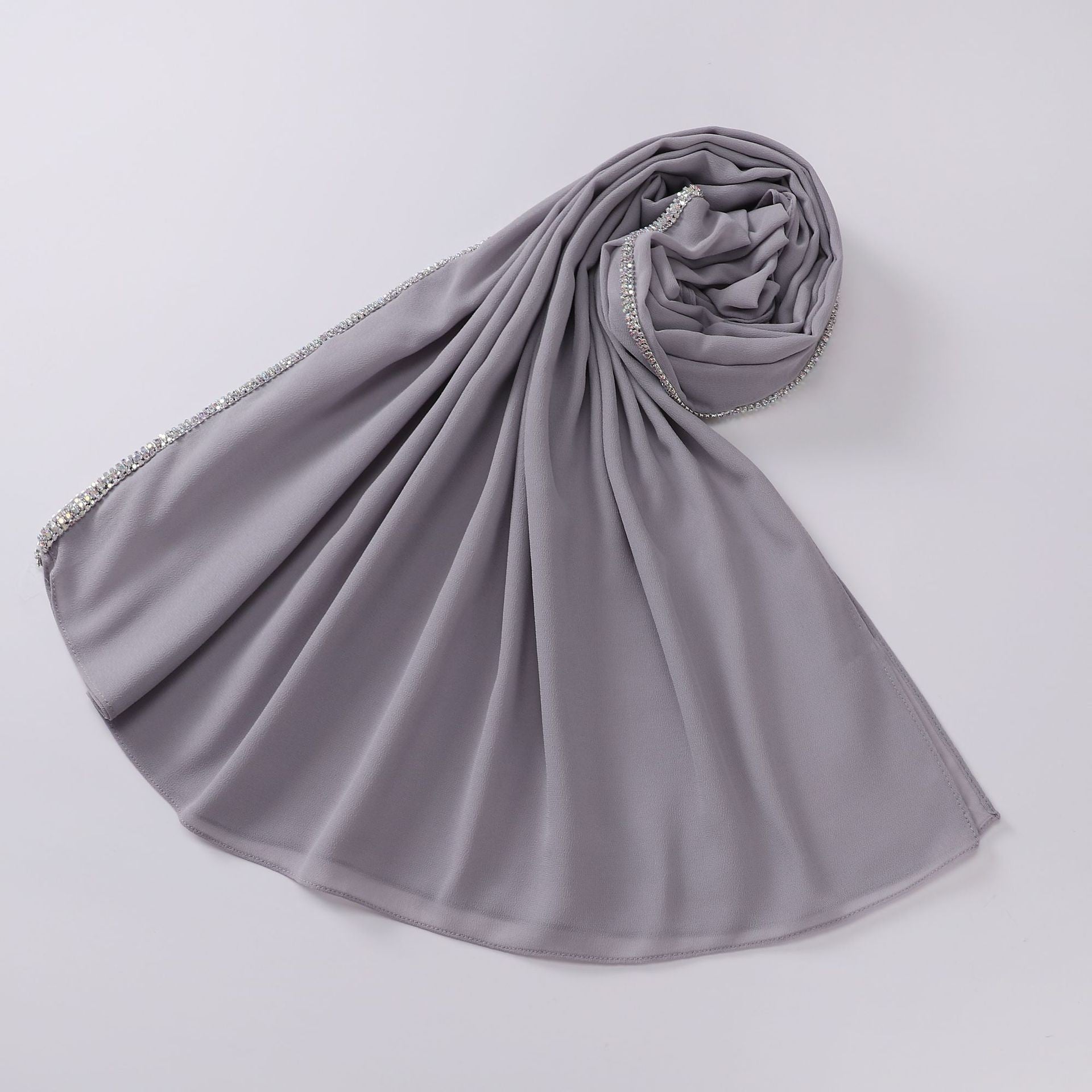 Amina Long Chiffon Scarf with Diamond Edge