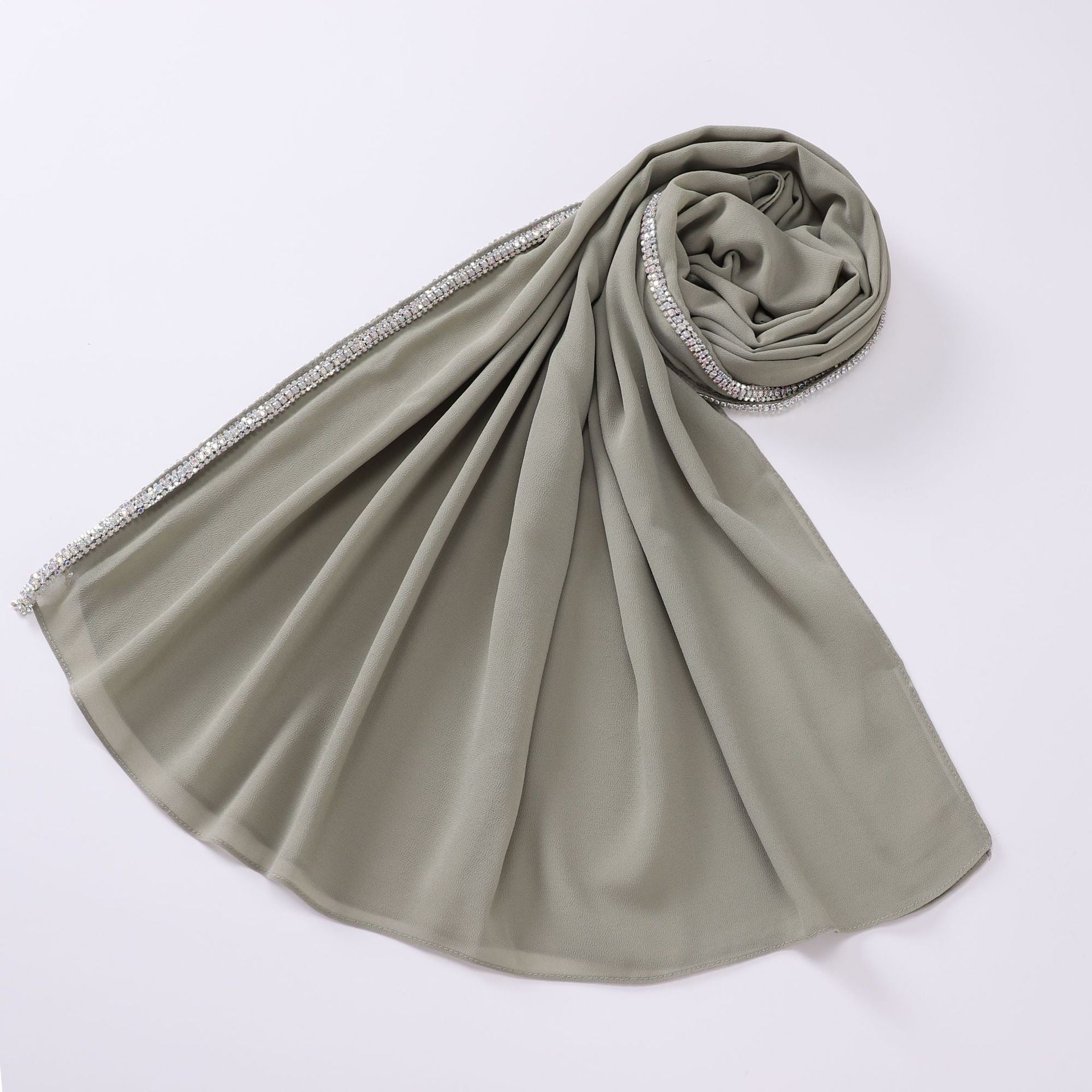 Amina Long Chiffon Scarf with Diamond Edge