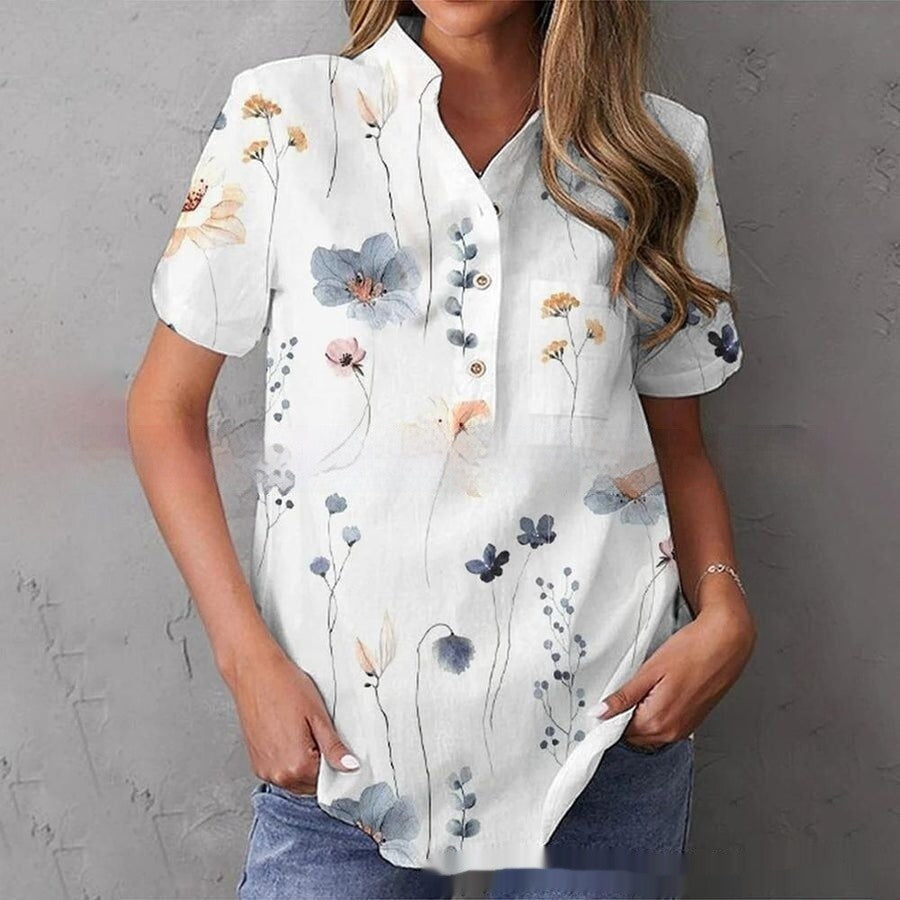 Evana Buttoned Lapel Short Sleeve Shirt
