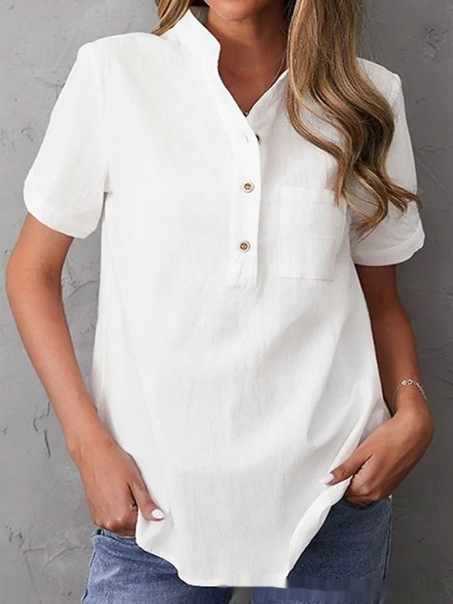 Evana Buttoned Lapel Short Sleeve Shirt