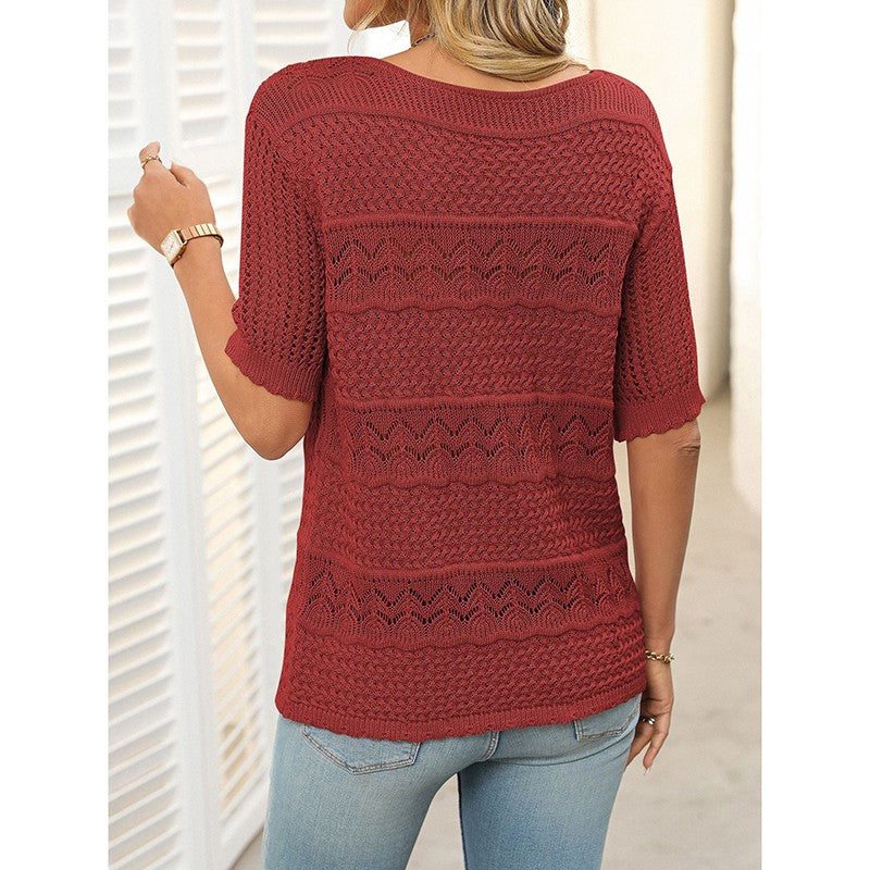 Freya Crochet Knit Short-Sleeve Sweater