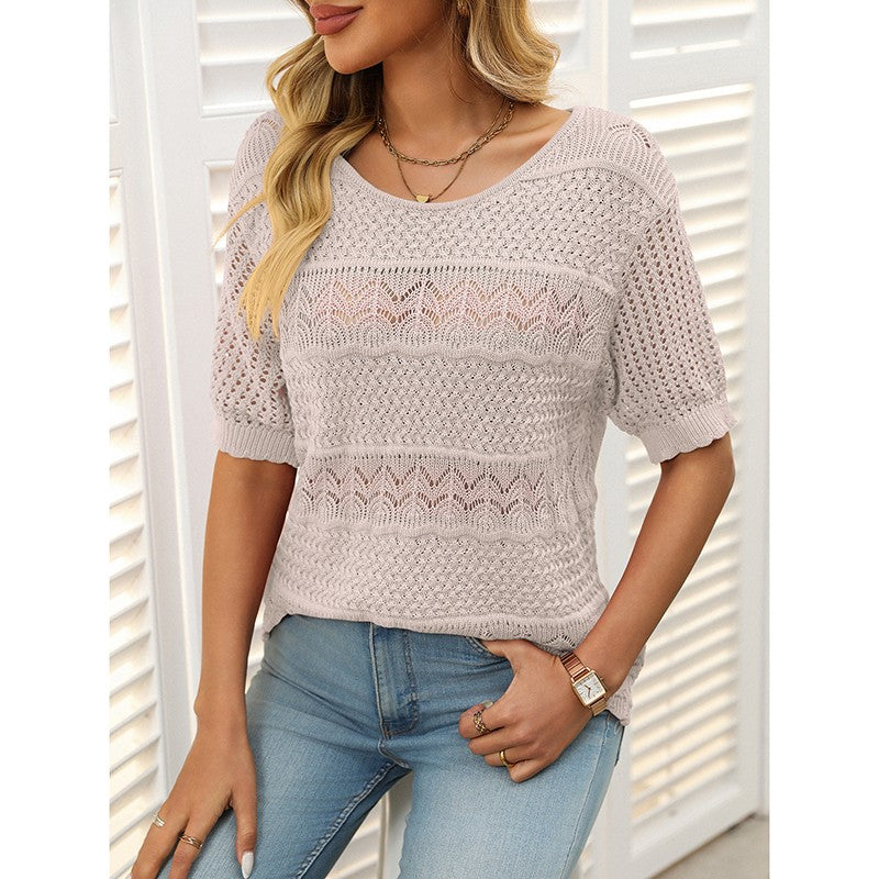 Freya Crochet Knit Short-Sleeve Sweater