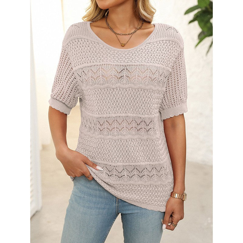 Freya Crochet Knit Short-Sleeve Sweater