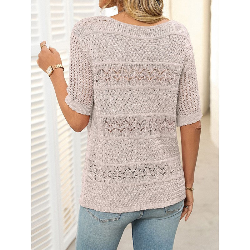 Freya Crochet Knit Short-Sleeve Sweater