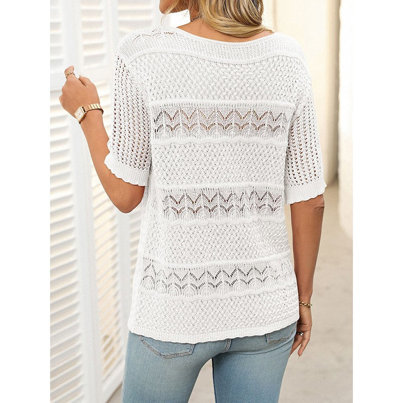 Freya Crochet Knit Short-Sleeve Sweater