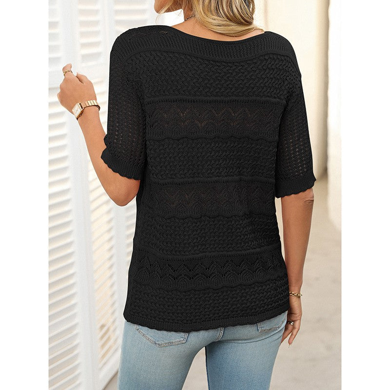 Freya Crochet Knit Short-Sleeve Sweater