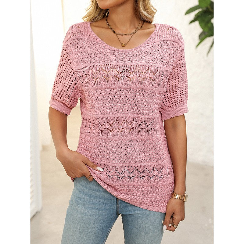 Freya Crochet Knit Short-Sleeve Sweater