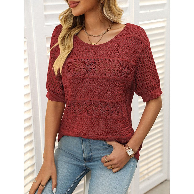 Freya Crochet Knit Short-Sleeve Sweater