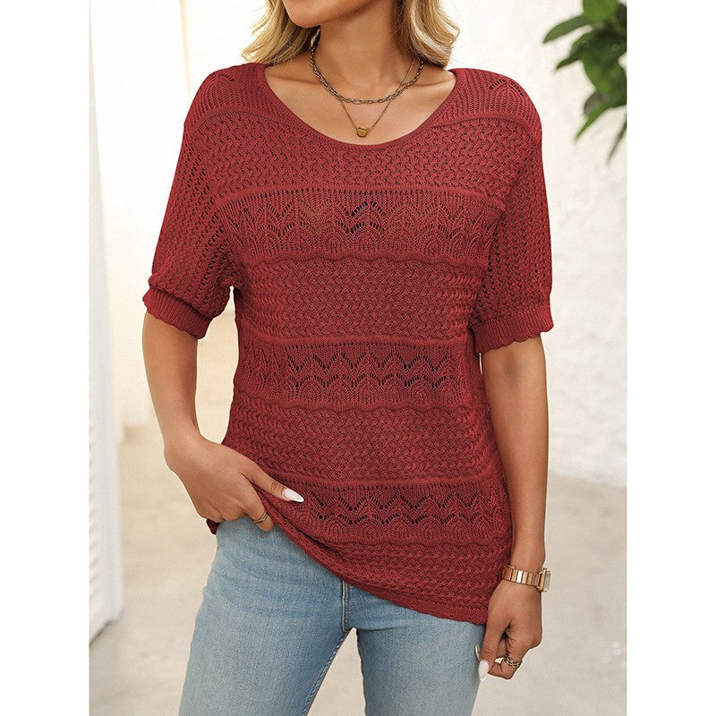 Freya Crochet Knit Short-Sleeve Sweater