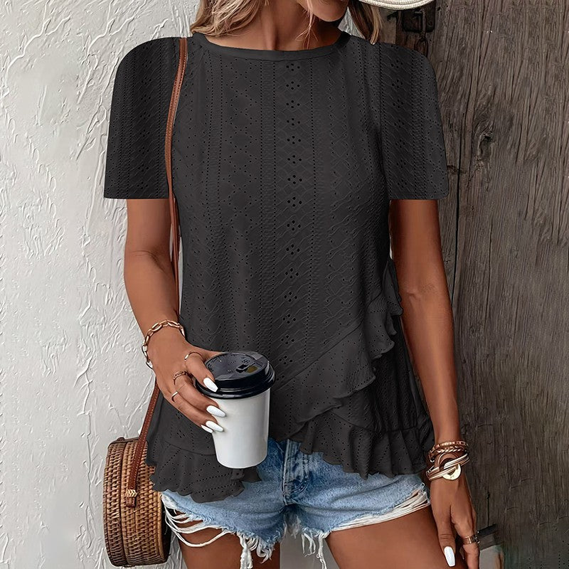 Ivy Ruffle Hem Crew Neck Tee