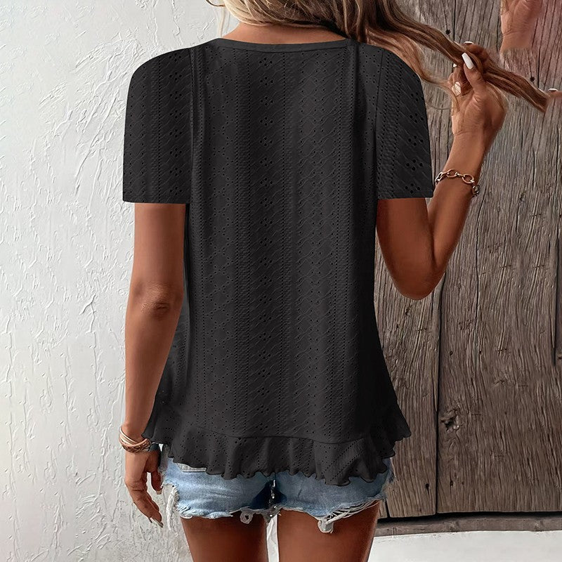 Ivy Ruffle Hem Crew Neck Tee