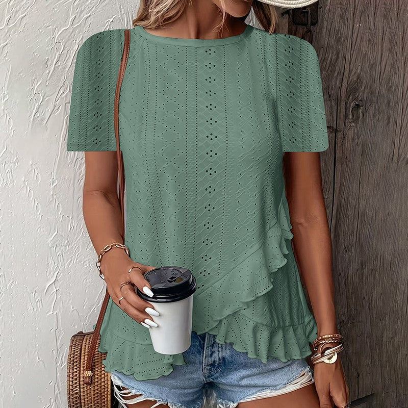 Ivy Ruffle Hem Crew Neck Tee