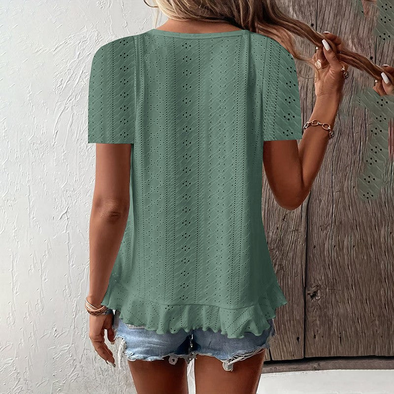 Ivy Ruffle Hem Crew Neck Tee