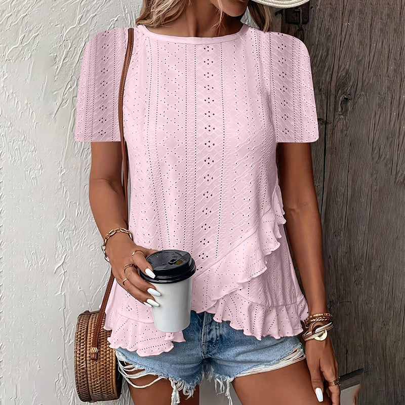 Ivy Ruffle Hem Crew Neck Tee