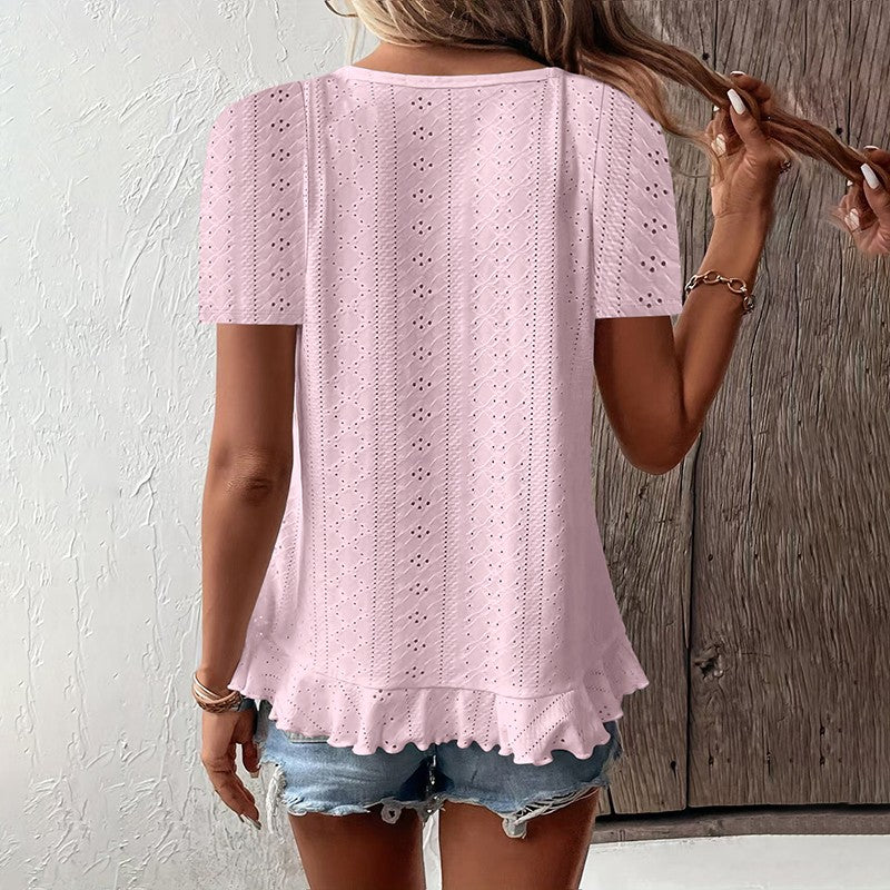 Ivy Ruffle Hem Crew Neck Tee