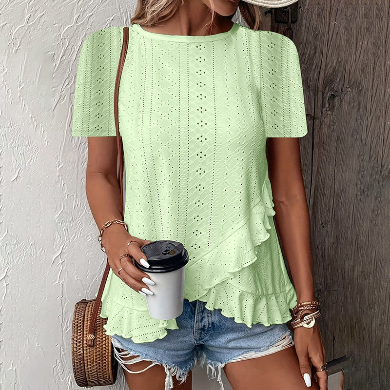 Ivy Ruffle Hem Crew Neck Tee