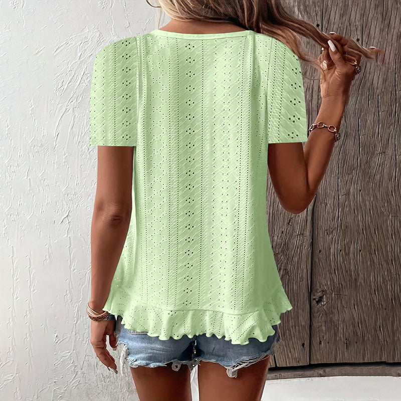 Ivy Ruffle Hem Crew Neck Tee