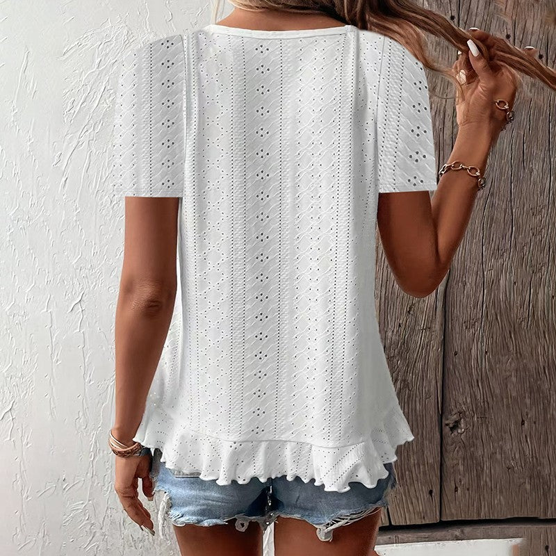 Ivy Ruffle Hem Crew Neck Tee