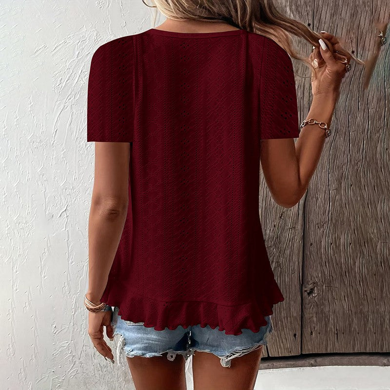 Ivy Ruffle Hem Crew Neck Tee
