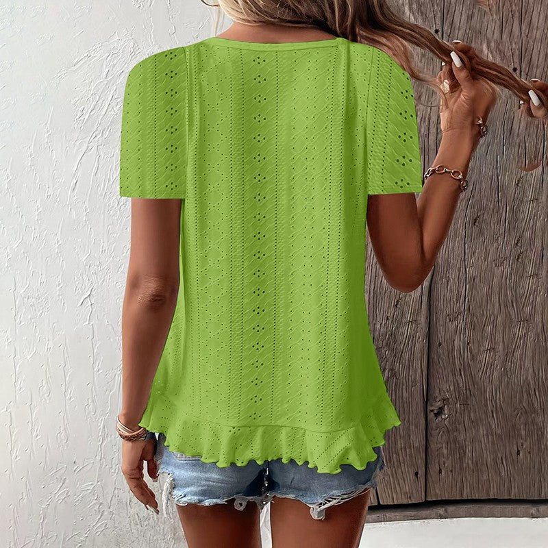 Ivy Ruffle Hem Crew Neck Tee